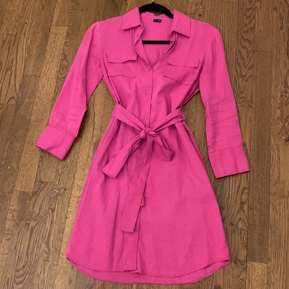 Theory Marchia B Linen Shirt Dress Fuchsia